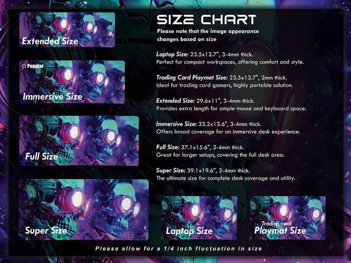 Cybernetic Vision Design 3, Desk Pad, Skull Symphony, Neon Dreamscape, Vibrant Surrealism, Wide Format, Techno-Spectral