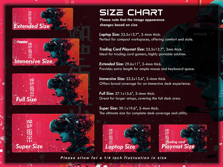 Cybernetic Vision Design 4, Desk Pad, Red Interface, Asian Fusion, Tech Noir Elegance, Wide Format, Cyberpunk Aesthetics