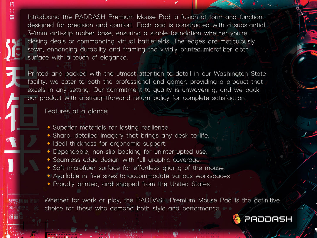 Cybernetic Vision Design 4, Desk Pad, Red Interface, Asian Fusion, Tech Noir Elegance, Wide Format, Cyberpunk Aesthetics