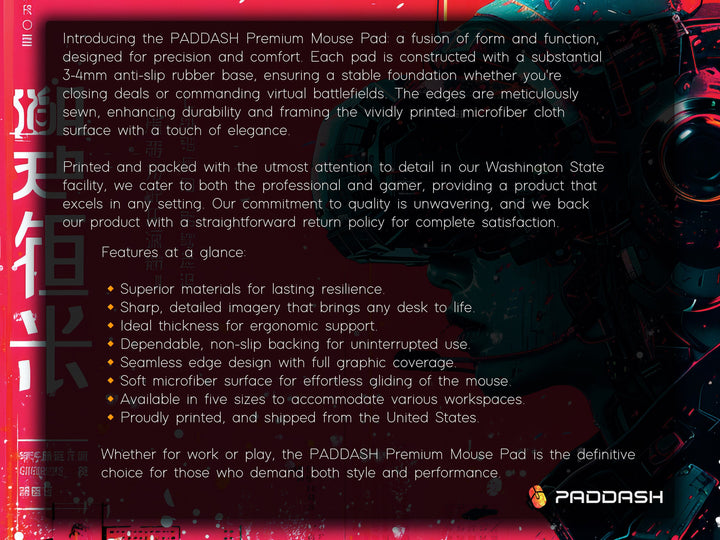 Cybernetic Vision Design 4, Desk Pad, Red Interface, Asian Fusion, Tech Noir Elegance, Wide Format, Cyberpunk Aesthetics
