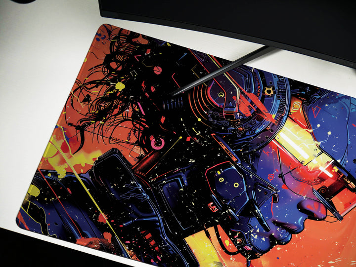 Cybernetic Vision Design 6, Desk Pad, Sunrise Sentinel, Cosmic Contemplation, Wide Format, Vivid Vanguard