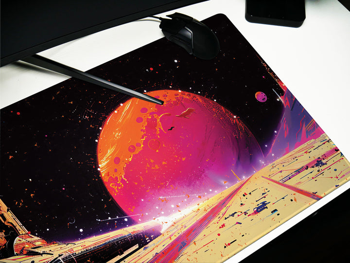 Astral Vantage Design 1, Desk Pad, Mouse Pad, Desk Mat, Galactic Runway, Sci-Fi Dreamscape
