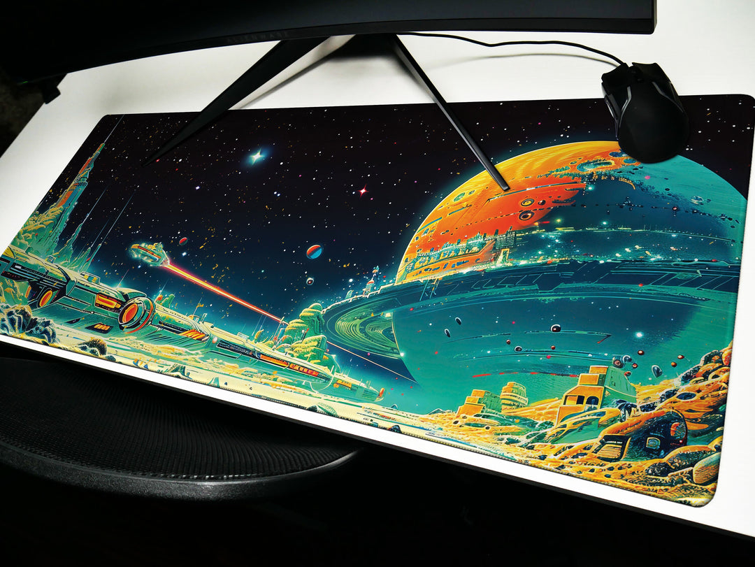 Astral Vantage Design 2, Desk Pad, Mouse Pad, Desk Mat, Starlit Spaceport, Cosmic Adventure