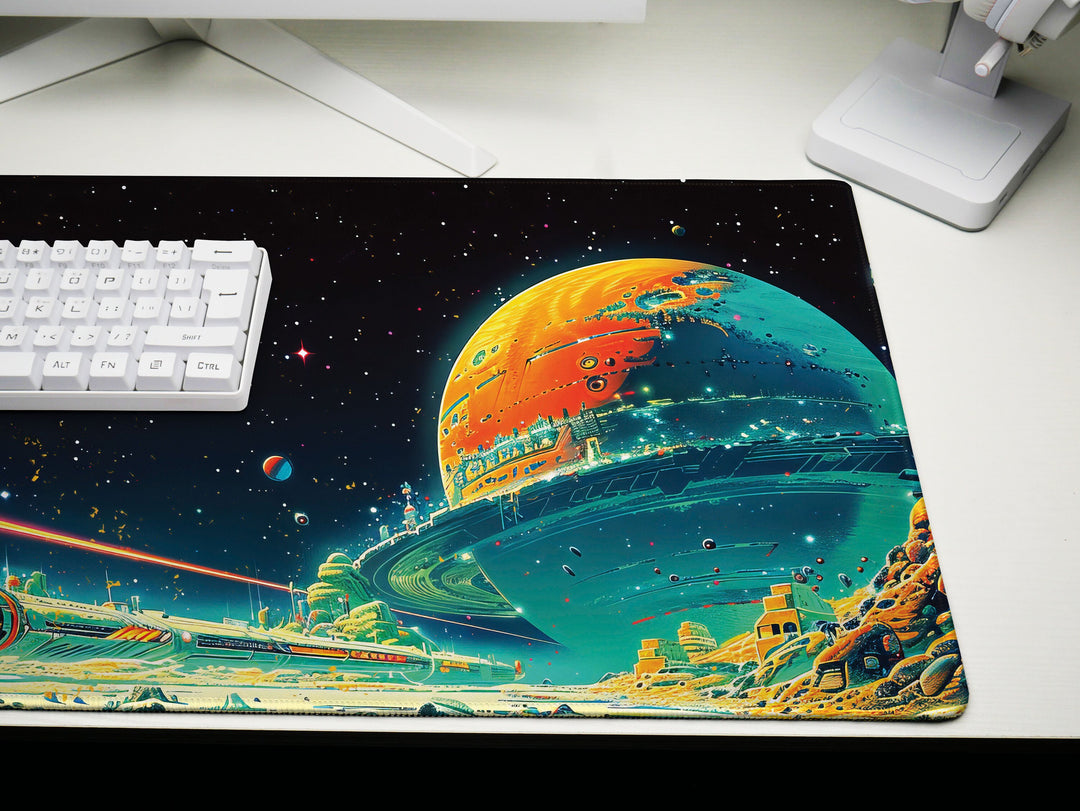 Astral Vantage Design 2, Desk Pad, Mouse Pad, Desk Mat, Starlit Spaceport, Cosmic Adventure