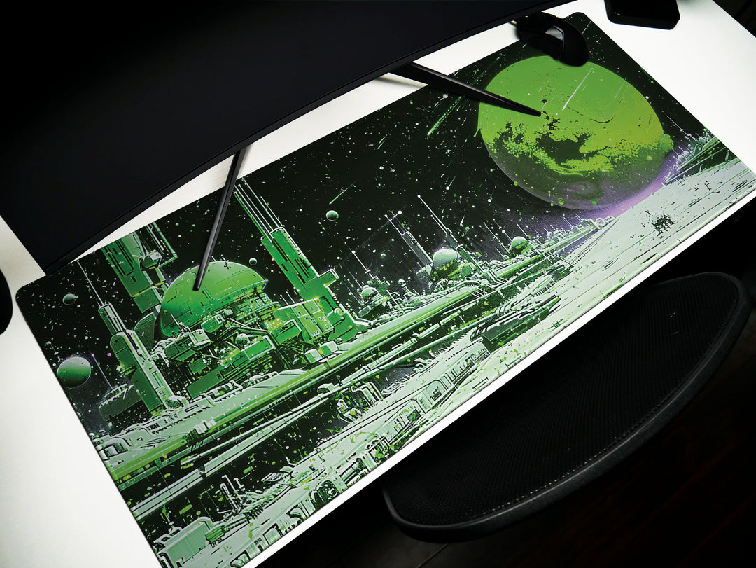 Astral Vantage Design 3, Desk Pad, Mouse Pad, Desk Mat, Verdant Planetary Outpost, Celestial Serenity