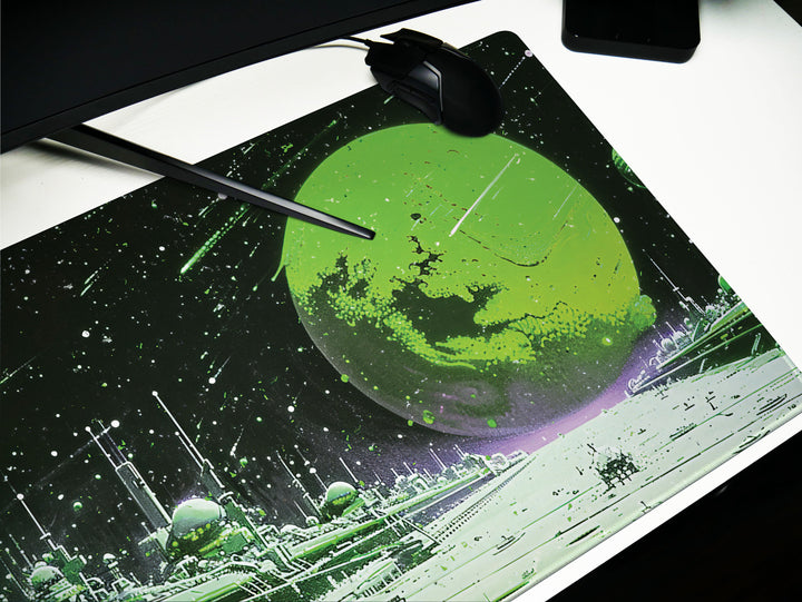 Astral Vantage Design 3, Desk Pad, Mouse Pad, Desk Mat, Verdant Planetary Outpost, Celestial Serenity