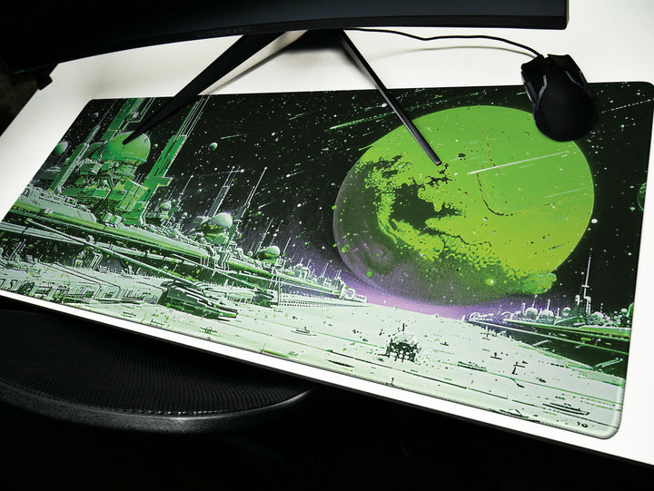 Astral Vantage Design 3, Desk Pad, Mouse Pad, Desk Mat, Verdant Planetary Outpost, Celestial Serenity