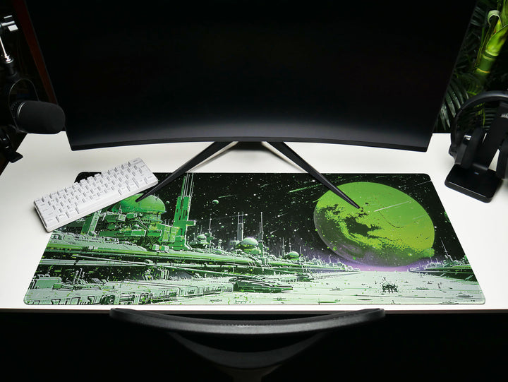 Astral Vantage Design 3, Desk Pad, Mouse Pad, Desk Mat, Verdant Planetary Outpost, Celestial Serenity