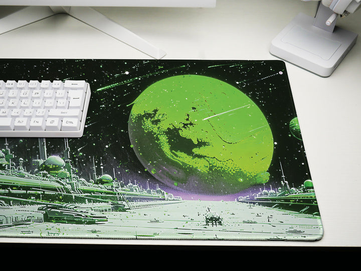 Astral Vantage Design 3, Desk Pad, Mouse Pad, Desk Mat, Verdant Planetary Outpost, Celestial Serenity