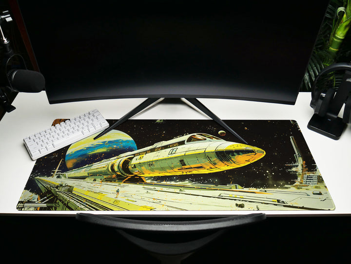 Astral Vantage Design 4, Desk Pad, Mouse Pad, Desk Mat, Orbital Shuttle Launch, Deep Space Station