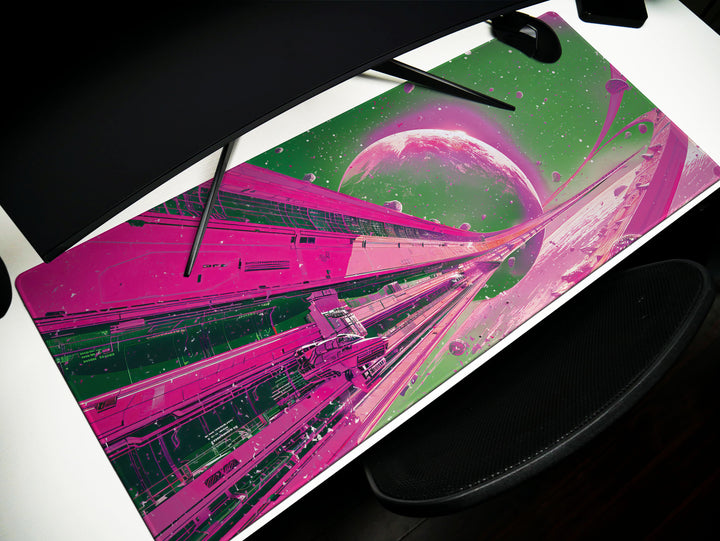 Astral Vantage Design 5, Desk Pad, Mouse Pad, Desk Mat, Neon Cosmos Gateway, Planetary Escape