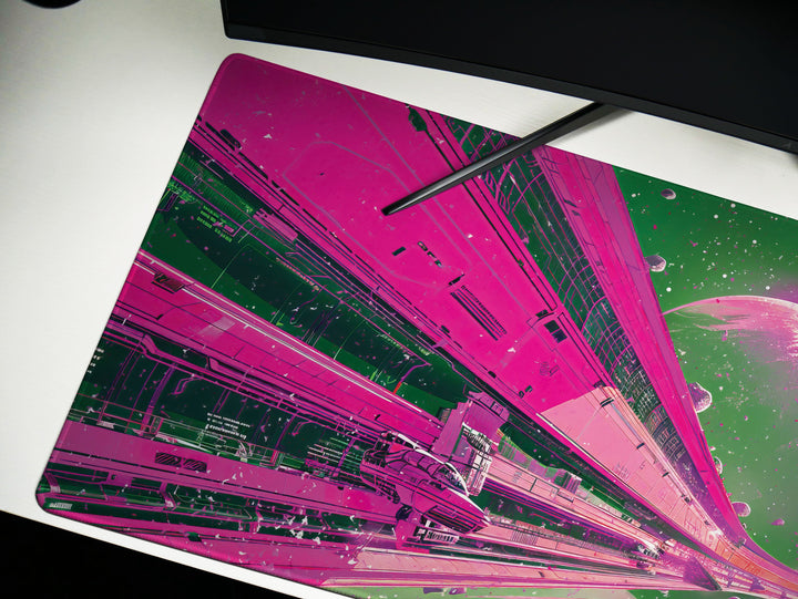 Astral Vantage Design 5, Desk Pad, Mouse Pad, Desk Mat, Neon Cosmos Gateway, Planetary Escape