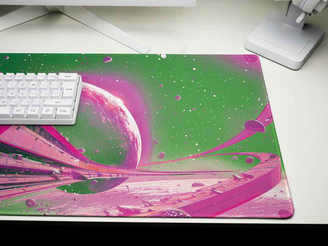 Astral Vantage Design 5, Desk Pad, Mouse Pad, Desk Mat, Neon Cosmos Gateway, Planetary Escape