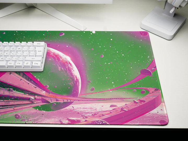Astral Vantage Design 5, Desk Pad, Mouse Pad, Desk Mat, Neon Cosmos Gateway, Planetary Escape