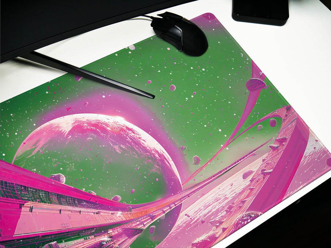Astral Vantage Design 5, Desk Pad, Mouse Pad, Desk Mat, Neon Cosmos Gateway, Planetary Escape