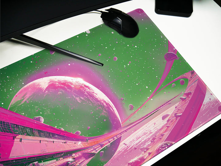 Astral Vantage Design 5, Desk Pad, Mouse Pad, Desk Mat, Neon Cosmos Gateway, Planetary Escape