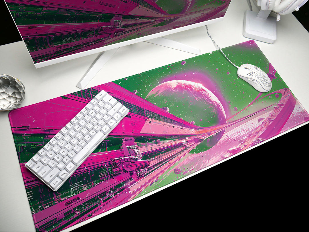 Astral Vantage Design 5, Desk Pad, Mouse Pad, Desk Mat, Neon Cosmos Gateway, Planetary Escape