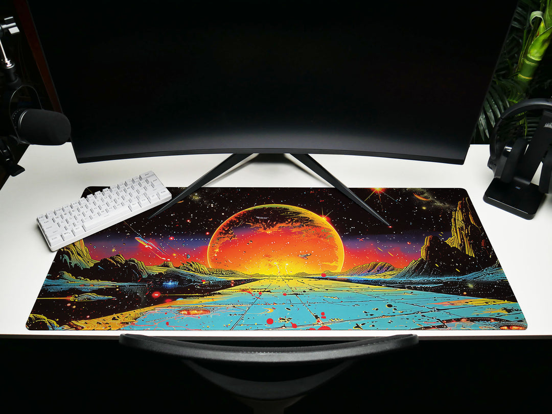 Astral Vantage Design 6, Desk Pad, Mouse Pad, Desk Mat, Crimson Planet Horizon, Galactic Discovery