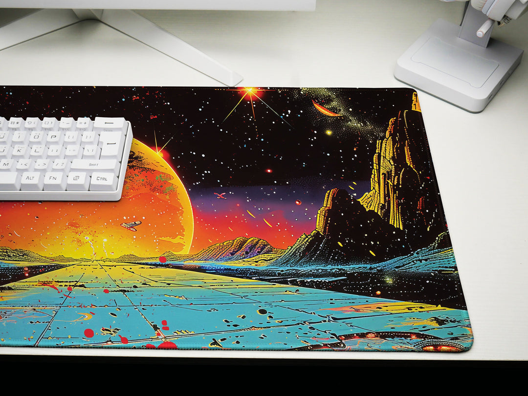 Astral Vantage Design 6, Desk Pad, Mouse Pad, Desk Mat, Crimson Planet Horizon, Galactic Discovery