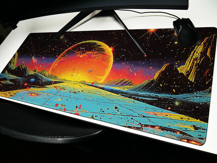 Astral Vantage Design 6, Desk Pad, Mouse Pad, Desk Mat, Crimson Planet Horizon, Galactic Discovery