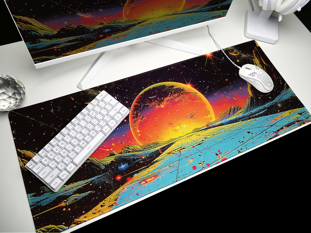 Astral Vantage Design 6, Desk Pad, Mouse Pad, Desk Mat, Crimson Planet Horizon, Galactic Discovery