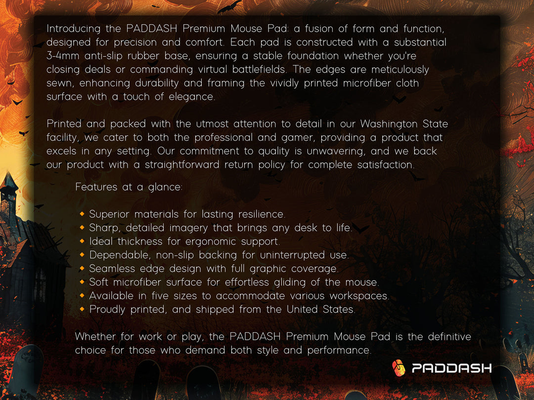 Sanguine Dusk Design 1, Desk Pad, Mouse Pad, Desk Mat, Eerie Churchyard, Autumn Blaze