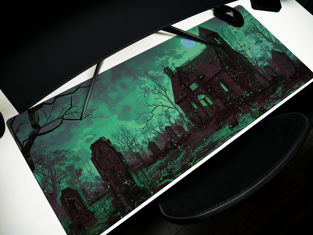 Sanguine Dusk Design 2, Desk Pad, Mouse Pad, Desk Mat, Mysterious Manor, Moonlit Elegance