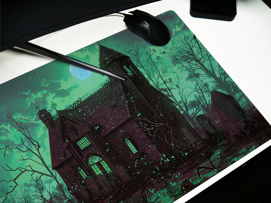 Sanguine Dusk Design 2, Desk Pad, Mouse Pad, Desk Mat, Mysterious Manor, Moonlit Elegance