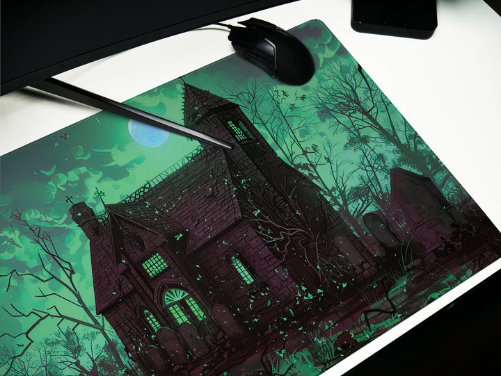 Sanguine Dusk Design 2, Desk Pad, Mouse Pad, Desk Mat, Mysterious Manor, Moonlit Elegance