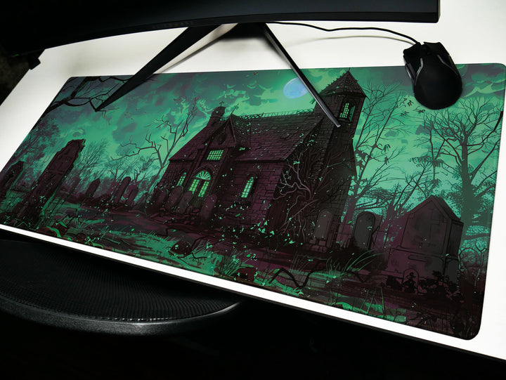 Sanguine Dusk Design 2, Desk Pad, Mouse Pad, Desk Mat, Mysterious Manor, Moonlit Elegance