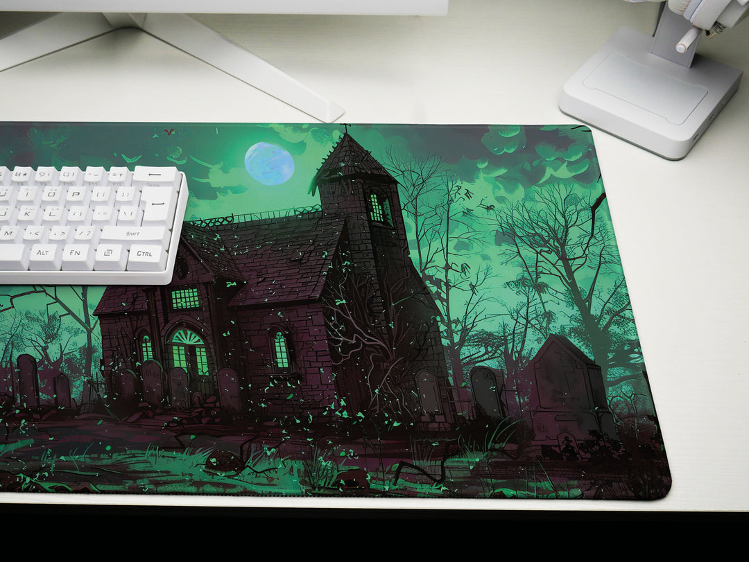 Sanguine Dusk Design 2, Desk Pad, Mouse Pad, Desk Mat, Mysterious Manor, Moonlit Elegance