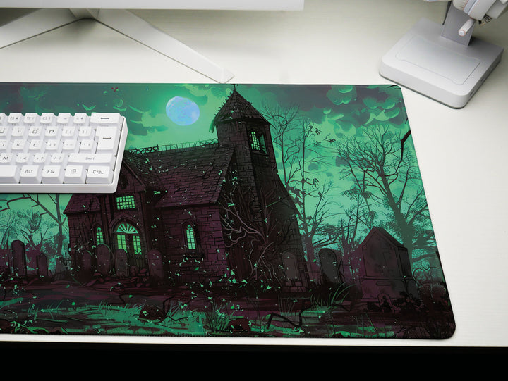 Sanguine Dusk Design 2, Desk Pad, Mouse Pad, Desk Mat, Mysterious Manor, Moonlit Elegance