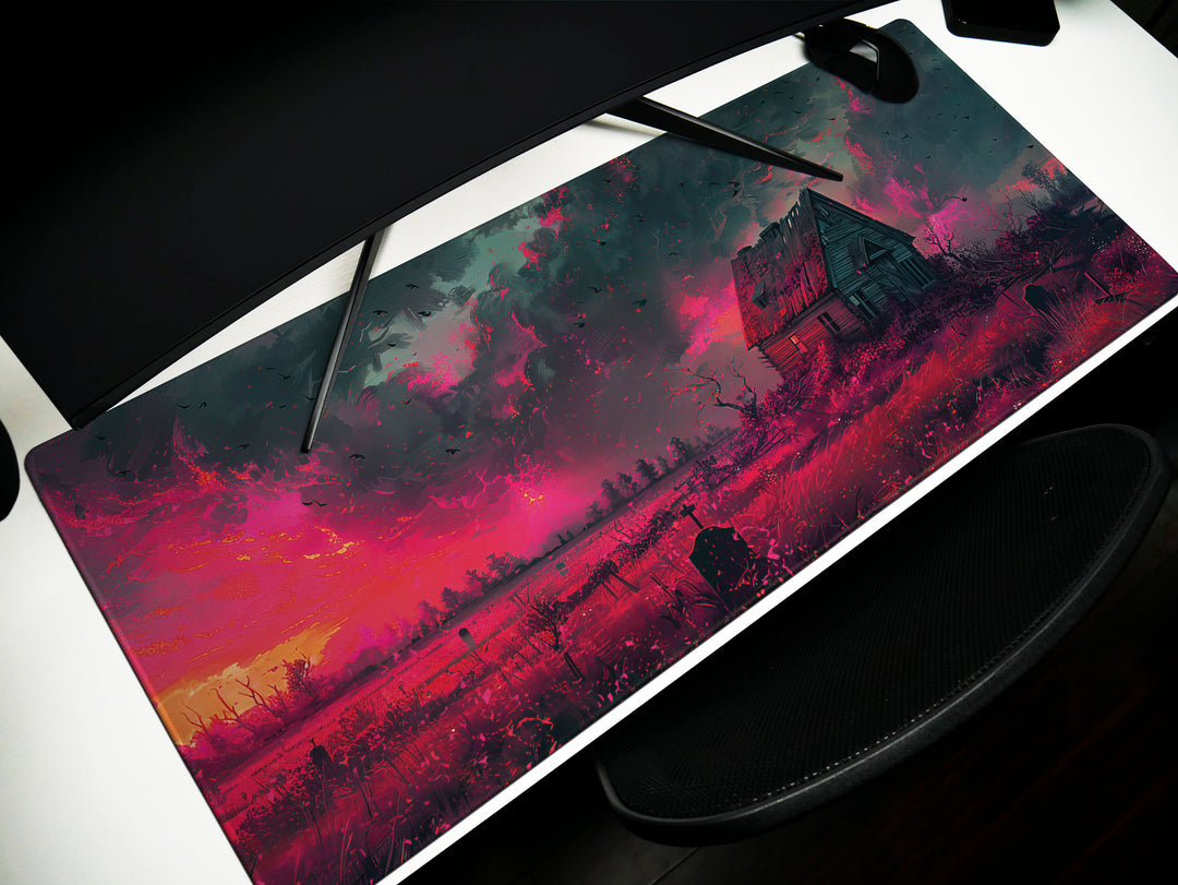 Sanguine Dusk Design 4, Desk Pad, Mouse Pad, Desk Mat, Twilight Serenity, Crimson Haven