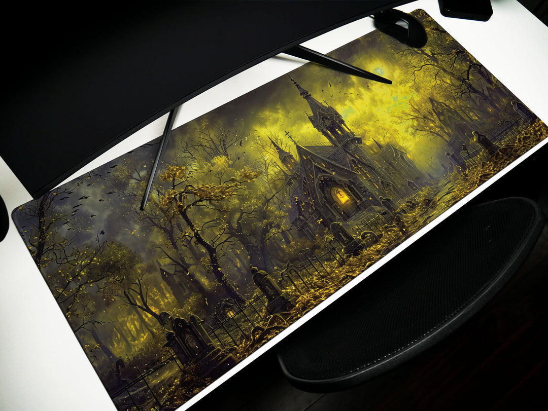 Sanguine Dusk Design 5, Desk Pad, Mouse Pad, Desk Mat, Nocturnal Whisper, Golden Shroud