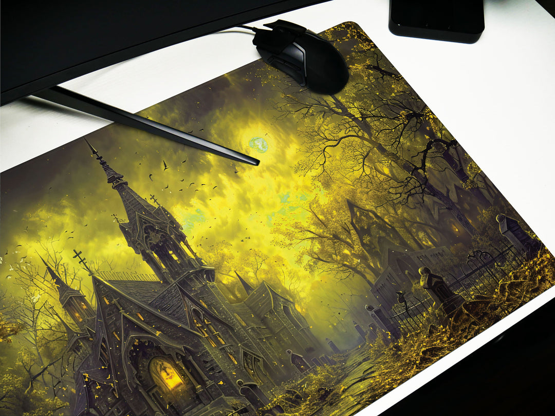Sanguine Dusk Design 5, Desk Pad, Mouse Pad, Desk Mat, Nocturnal Whisper, Golden Shroud