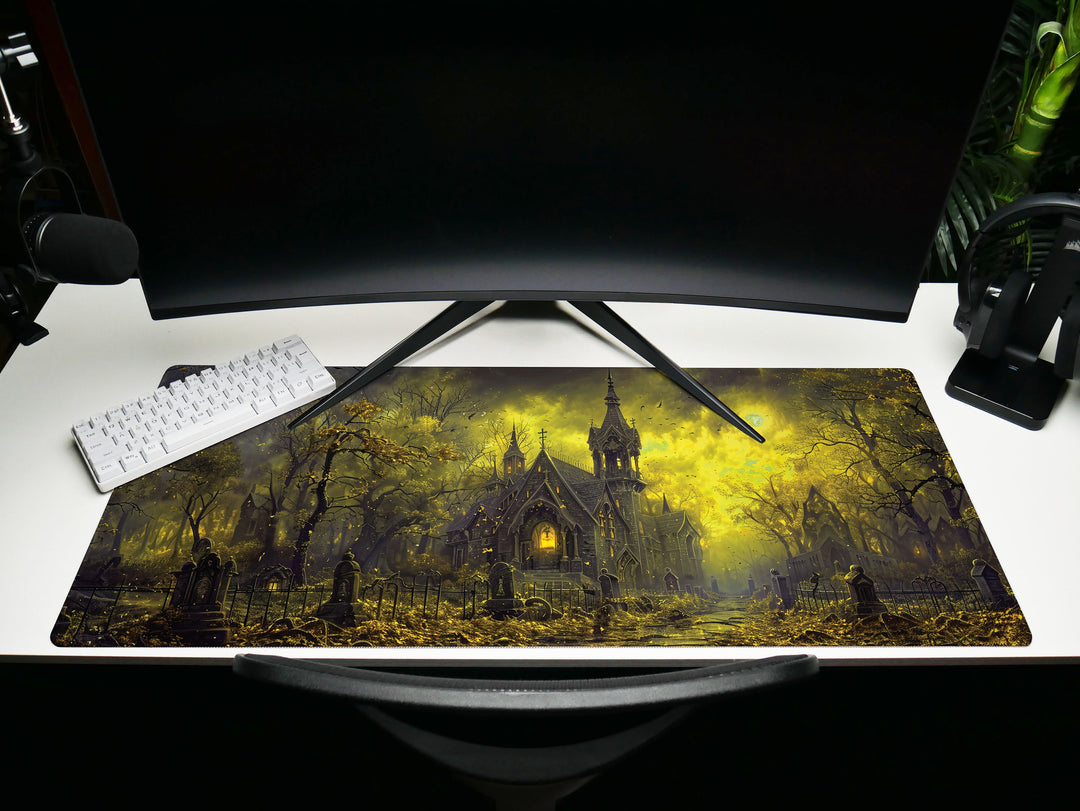 Sanguine Dusk Design 5, Desk Pad, Mouse Pad, Desk Mat, Nocturnal Whisper, Golden Shroud