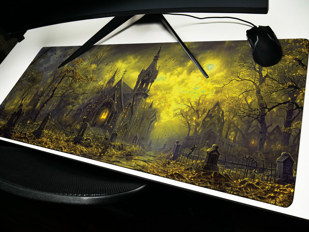 Sanguine Dusk Design 5, Desk Pad, Mouse Pad, Desk Mat, Nocturnal Whisper, Golden Shroud