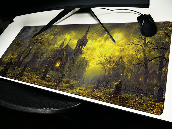 Sanguine Dusk Design 5, Desk Pad, Mouse Pad, Desk Mat, Nocturnal Whisper, Golden Shroud