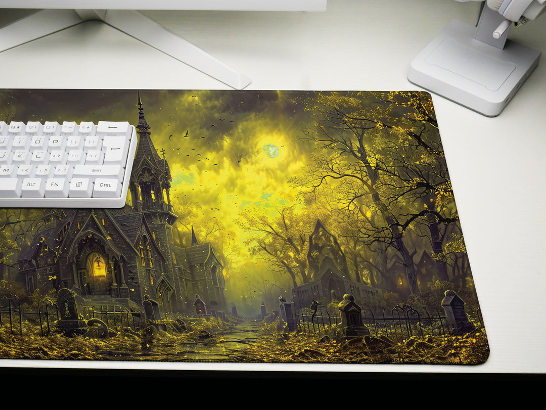 Sanguine Dusk Design 5, Desk Pad, Mouse Pad, Desk Mat, Nocturnal Whisper, Golden Shroud