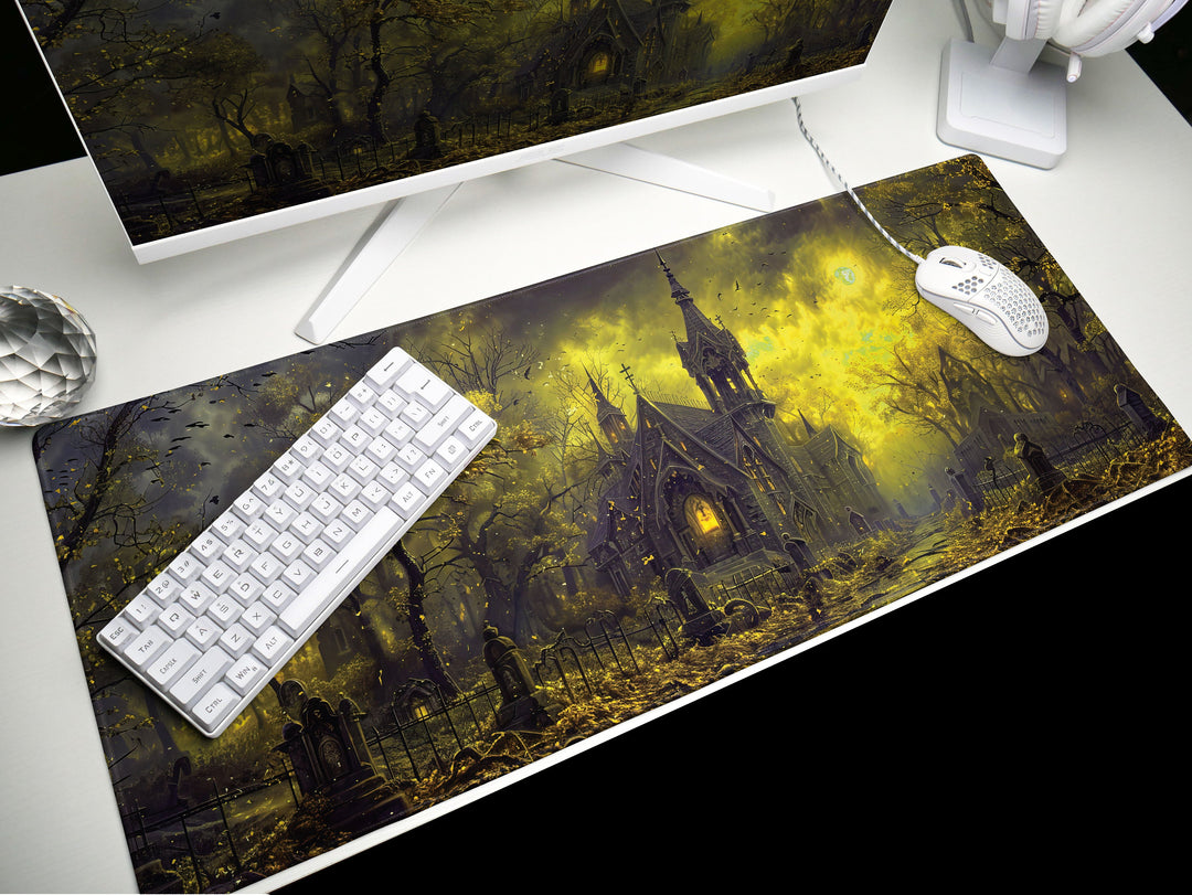 Sanguine Dusk Design 5, Desk Pad, Mouse Pad, Desk Mat, Nocturnal Whisper, Golden Shroud