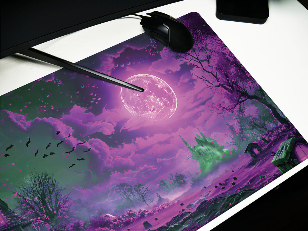 Sanguine Dusk Design 6, Desk Pad, Mouse Pad, Desk Mat, Lunar Mystique, Violet Dreams