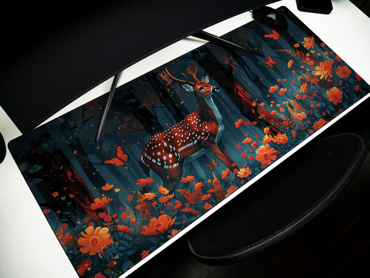 Floral Enchantment Design 2, Desk Mat, Enchanted Forest Harmony, Blossom Serenade, Workspace Bliss