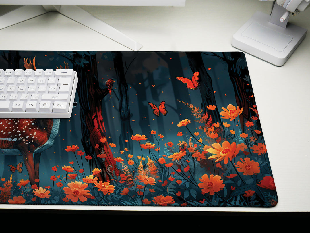 Floral Enchantment Design 2, Desk Mat, Enchanted Forest Harmony, Blossom Serenade, Workspace Bliss