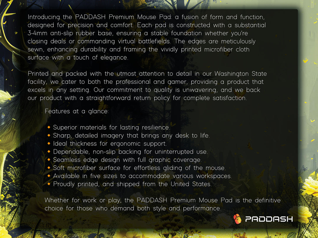 Floral Enchantment Design 3, Desk Pad, Luminous Woodland Majesty, Golden Blossom Glow, Artistic Workspace