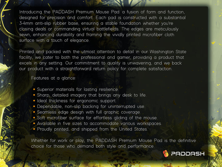 Floral Enchantment Design 3, Desk Pad, Luminous Woodland Majesty, Golden Blossom Glow, Artistic Workspace