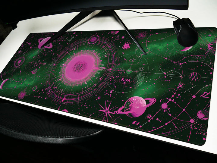 Cosmic Cartography Design 4, Desk Pad, Mouse Pad, Desk Mat, Neon Cosmos, Vibrant Astrology