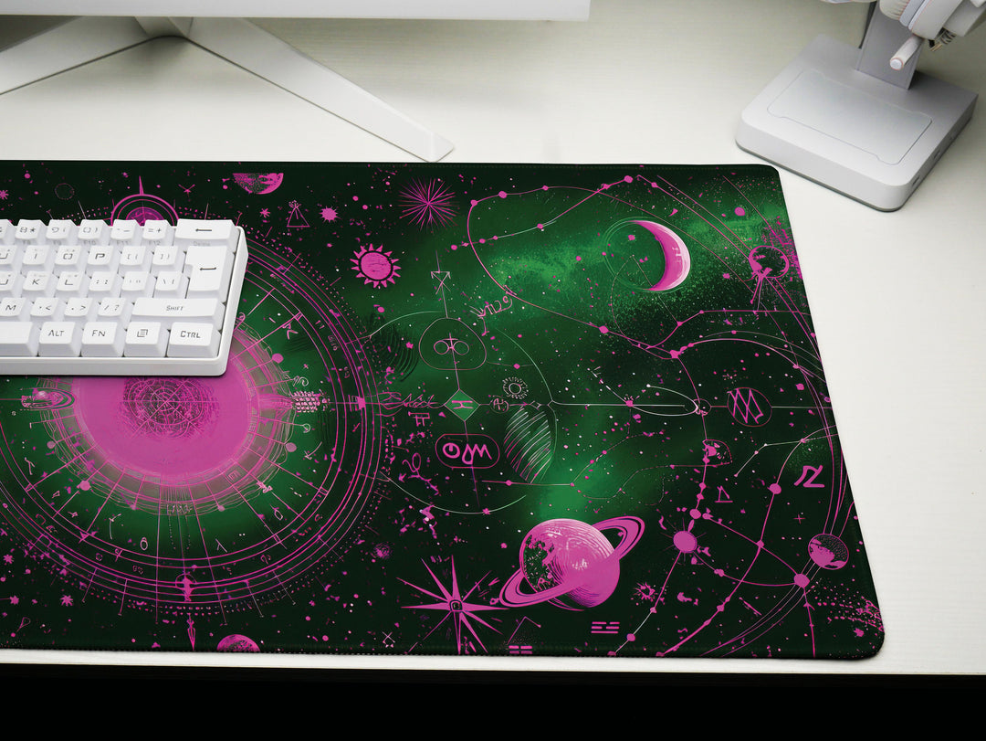 Cosmic Cartography Design 4, Desk Pad, Mouse Pad, Desk Mat, Neon Cosmos, Vibrant Astrology