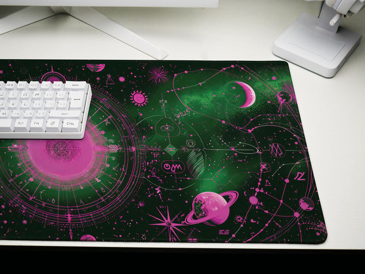 Cosmic Cartography Design 4, Desk Pad, Mouse Pad, Desk Mat, Neon Cosmos, Vibrant Astrology
