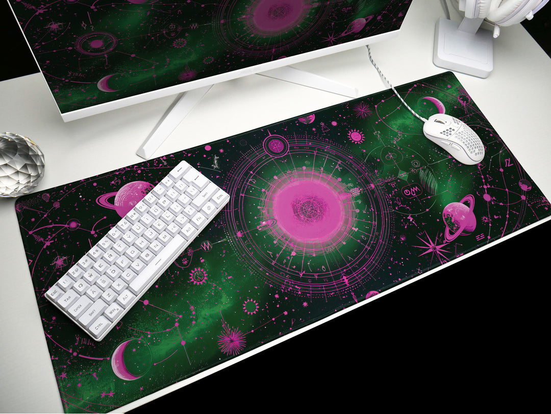 Cosmic Cartography Design 4, Desk Pad, Mouse Pad, Desk Mat, Neon Cosmos, Vibrant Astrology