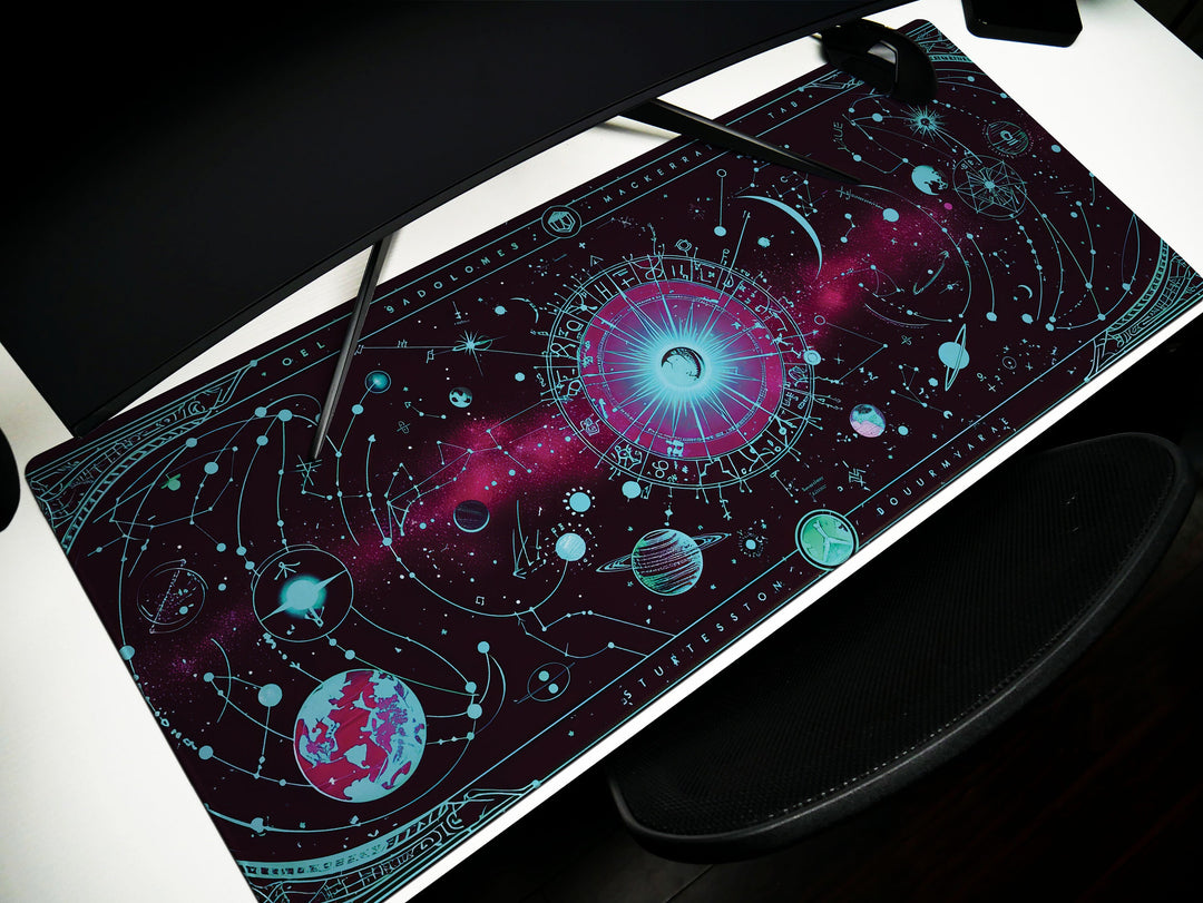 Cosmic Cartography Design 6, Desk Pad, Mouse Pad, Desk Mat, Astral Rendezvous, Celestial Blueprint